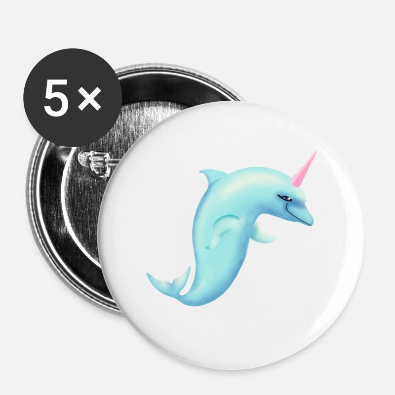 Unicorn Dolphin - Buttons small 1''/25 mm (5-pack) - white