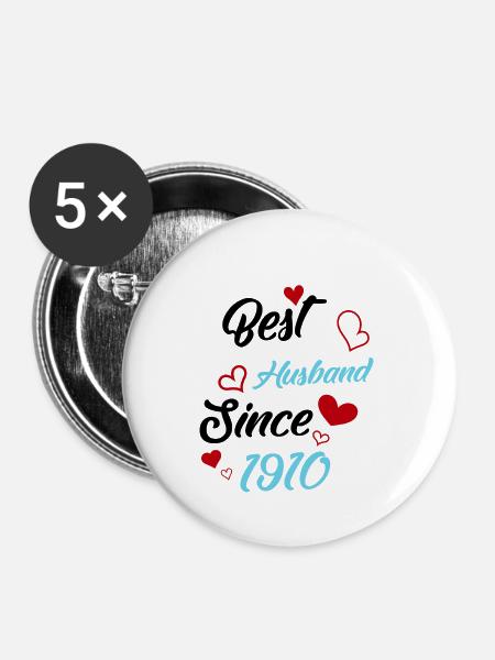 Bester Ehemann seit 1910 Hochzeit - Buttons klein 25 mm (5er Pack) - Weiß