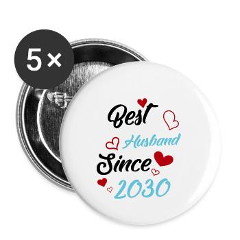 Bester Ehemann seit 2030 Hochzeit - Buttons klein 25 mm (5er Pack) - Weiß - Vorne