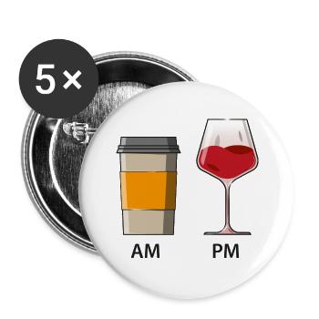 AM PM - Café le matin - Vin le soir - Lot de 5 petits badges (25 mm) - blanc - Devant