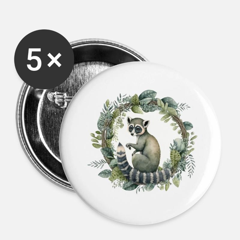 Lemur mit Dschungelblättern - Buttons klein 25 mm (5er Pack) - Weiß