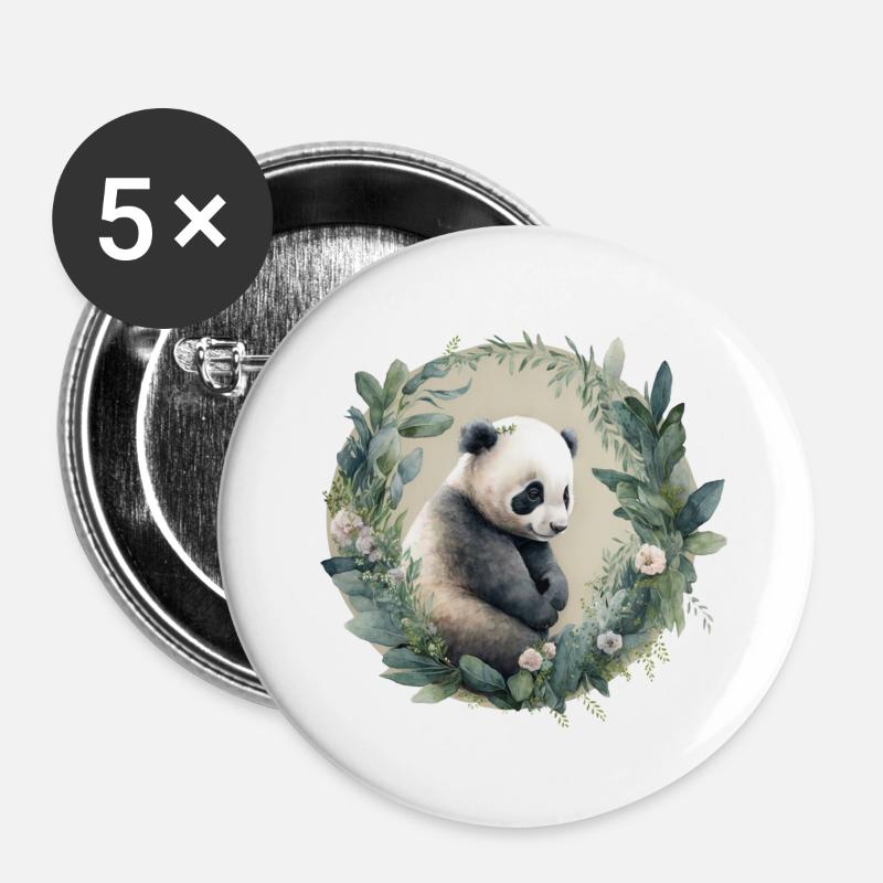 Panda mit Eukalyptus - Buttons klein 25 mm (5er Pack) - Weiß