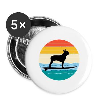 Boston terrier Propriétaire Chien Surf Sea Waves - Lot de 5 petits badges (25 mm) - blanc - Devant