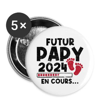 Futur Papy 2024 En Cours - Lot de 5 petits badges (25 mm) - blanc - Devant