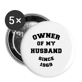 Besitzer meines Mannes seit 1969 Hochzeitstag - Buttons klein 25 mm (5er Pack) - Weiß - Vorne