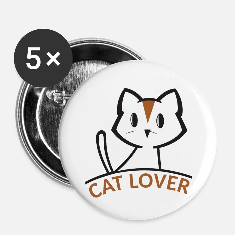 Amoureux des chats - Lot de 5 petits badges (25 mm) - blanc