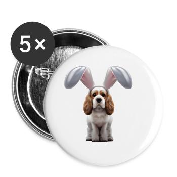Cocker Spaniel anglais avec oreilles de lapin - Lot de 5 petits badges (25 mm) - blanc - Devant