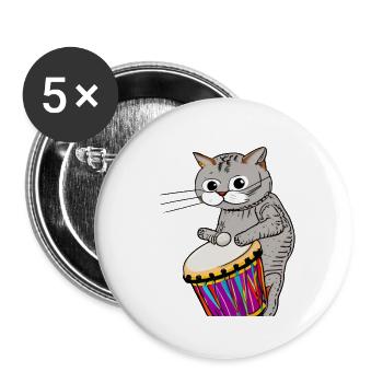 Cat Playing the Djembe Drummer Music Drum Musician - Buttons small 1''/25 mm (5-pack) - white - Front