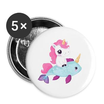 La licorne monte sur le poisson - Lot de 5 petits badges (25 mm) - blanc - Devant