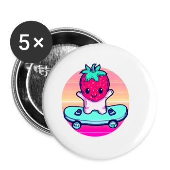Strawberry skateboard in sunset - Buttons small 1''/25 mm (5-pack) - white - Front