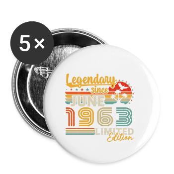 legendär seit Juni 1963 Geburtstagsgeschenk - Buttons klein 25 mm (5er Pack) - Weiß - Vorne