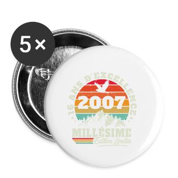 Jahrgang 2007 16 Jahre Geburtstagsgeschenk - Buttons klein 25 mm (5er Pack) - Weiß - Vorne