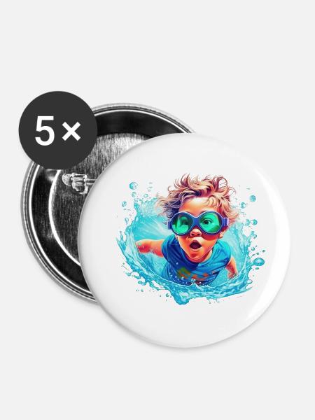 Junge im Wasser - Buttons klein 25 mm (5er Pack) - Weiß