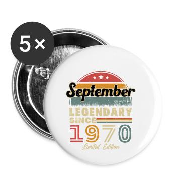 September 1970 Vintage Retro Geburtstagsgeschenk - Buttons klein 25 mm (5er Pack) - Weiß - Vorne