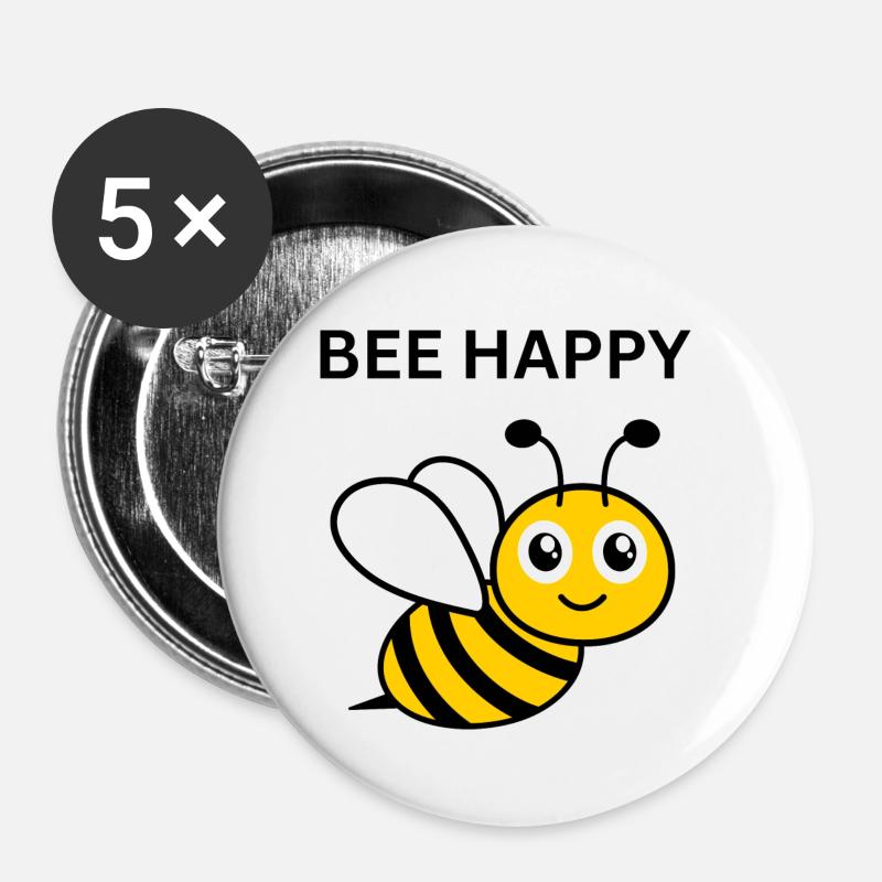 BEE HAPPY - Buttons small 1''/25 mm (5-pack) - white