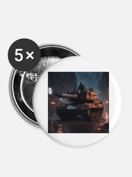 Cooles Panzer Design - Buttons klein 25 mm (5er Pack) - Weiß