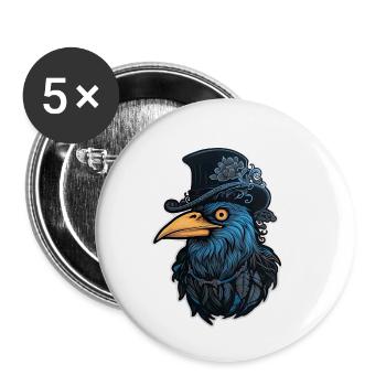 Krähe mit Hut Halloween - Buttons klein 25 mm (5er Pack) - Weiß - Vorne