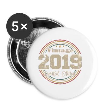 2019 Retro Vintage Birthday Born In - 2019 - Buttons small 1''/25 mm (5-pack) - white - Front
