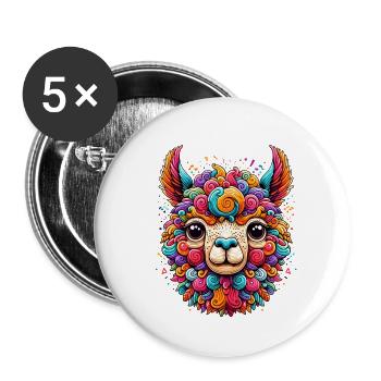 ALPAKA KONFETTI FARBENFROH BUNT REGENBOGEN TRIBAL - Buttons klein 25 mm (5er Pack) - Weiß - Vorne