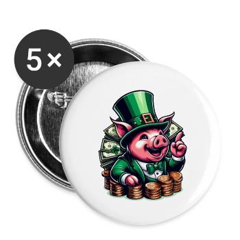 GLÜCKSSCHWEIN JACKPOT GELD REICH WOHLSTAND GRÜN - Buttons klein 25 mm (5er Pack) - Weiß - Vorne