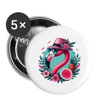 FLAMANT ROSE D’ÉTÉ RÉTRO NÉON VIBES VACANCES FILLE FEMME - Lot de 5 petits badges (25 mm) - blanc - Devant