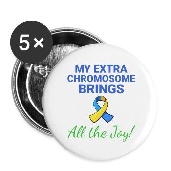 Down Syndrome Awareness Joyful Extra Chromosome - Buttons small 1''/25 mm (5-pack) - white - Front