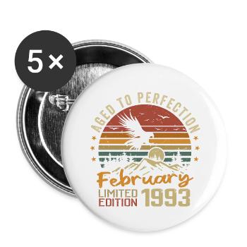Né en Fevrier 1993 Anniversaire 1993 Février - Lot de 5 petits badges (25 mm) - blanc - Devant