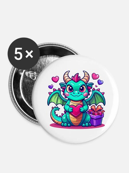 Farbenfroher Drache - Buttons klein 25 mm (5er Pack) - Weiß