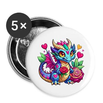 Dragon coloré - Lot de 5 petits badges (25 mm) - blanc - Devant