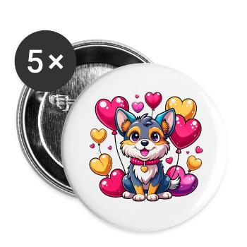 Dog with colorful balloons - Buttons small 1''/25 mm (5-pack) - white - Front