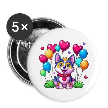 Dog with colorful balloons - Buttons small 1''/25 mm (5-pack) - white - Front