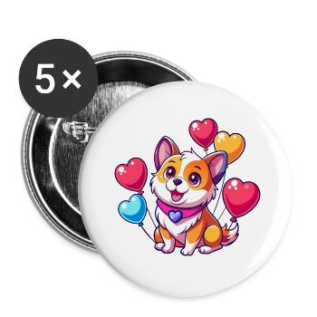Dog with colorful balloons - Buttons small 1''/25 mm (5-pack) - white - Front