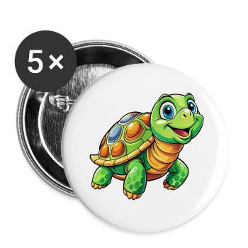 Mega Cute Turtle - Buttons small 1''/25 mm (5-pack) - white - Front