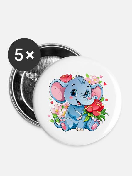 Blumenliebender Babyelefant - Buttons klein 25 mm (5er Pack) - Weiß