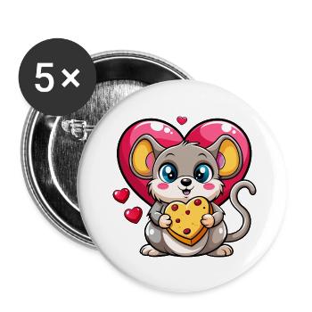 Cheese Loving Mouse - Buttons small 1''/25 mm (5-pack) - white - Front
