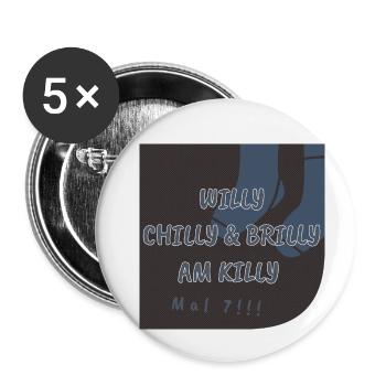Willy Chilly & Brilly am Killy | Mal 7!!! - Buttons klein 25 mm (5er Pack) - Weiß - Vorne