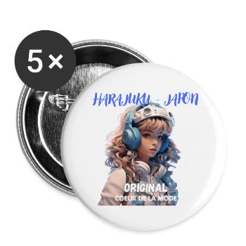 Harajuku Mode japonaise - Lot de 5 petits badges (25 mm) - blanc - Devant