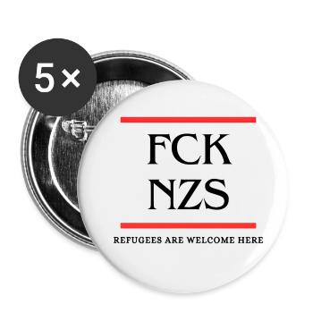 FCK NZS - REFUGEES ARE WELCOME HERE - Buttons klein 25 mm (5er Pack) - Weiß - Vorne