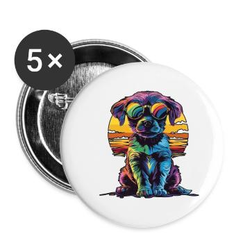 Stylish City Fashion: Funny Puppy - Buttons small 1''/25 mm (5-pack) - white - Front