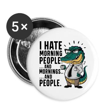 Erst Kaffee grantiges Krokodil mit Kaffeetasse - Buttons klein 25 mm (5er Pack) - Weiß - Vorne