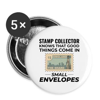 Stamp Collector Collecting Hobby Philatelist - Buttons small 1''/25 mm (5-pack) - white - Front