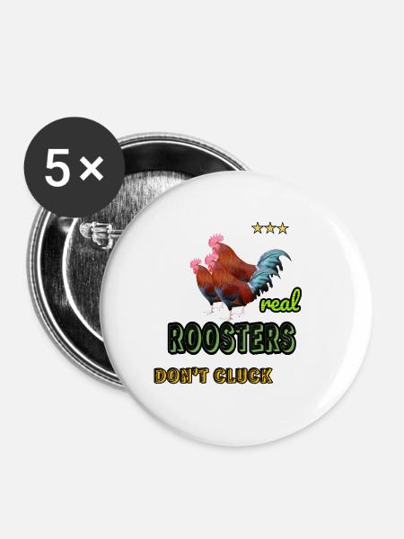 Echte Hähne - Buttons klein 25 mm (5er Pack) - Weiß