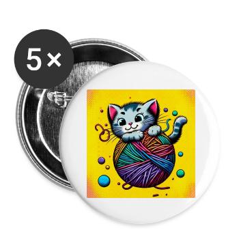 Naughty kitten in a ball of wool - Buttons small 1''/25 mm (5-pack) - white - Front