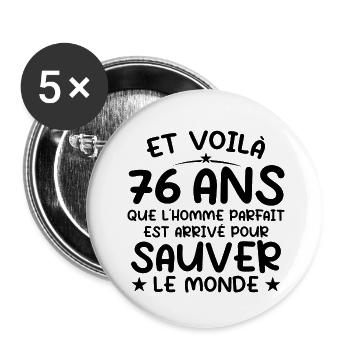 76 ans Cadeau anniversaire 76 ans Homme - Lot de 5 petits badges (25 mm) - blanc - Devant