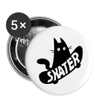 Skater Cat - Buttons klein 25 mm (5er Pack) - Weiß - Vorne