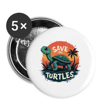 Schildkröte Save The Turtles Ozean Meer Natur - Buttons klein 25 mm (5er Pack) - Weiß - Vorne