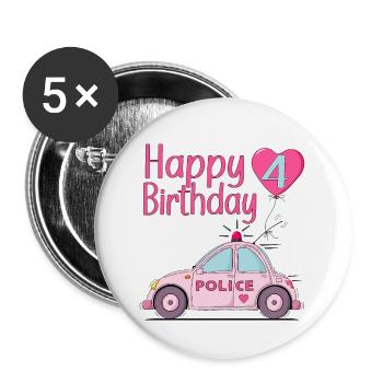 Happy Birthday 4 Police Pink - Buttons small 1''/25 mm (5-pack) - white - Front