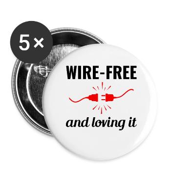 Électricien : sans fil et aimant la vie - Lot de 5 petits badges (25 mm) - blanc - Devant