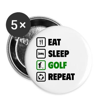 Essen, schlafen, Golf, wiederholen! - Buttons klein 25 mm (5er Pack) - Weiß - Vorne