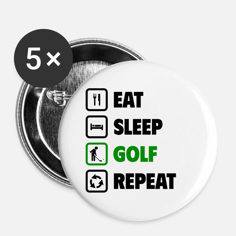 Essen, schlafen, Golf, wiederholen! - Buttons klein 25 mm (5er Pack) - Weiß